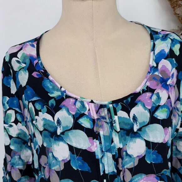 Soft‎ Surroundings Night Bloom Flutter Sleeve Floral MIDI Dress L Navy Multi - Picture 5 of 13